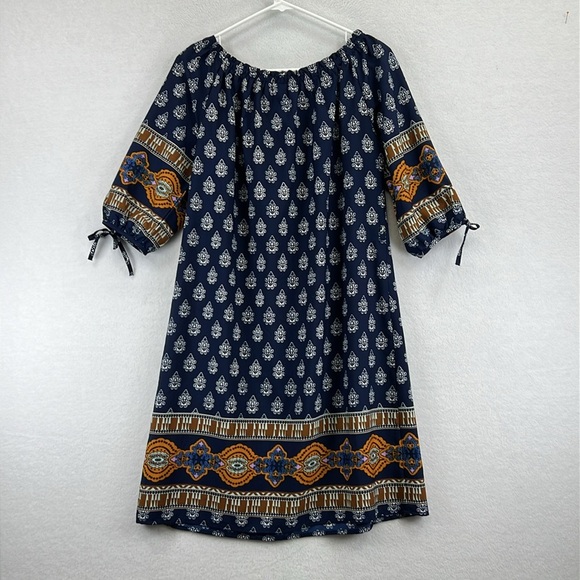 Speed Control Boho Dress Women’s Sz M Navy/Brown/Gold 100% Polyester Like New - Picture 3 of 11